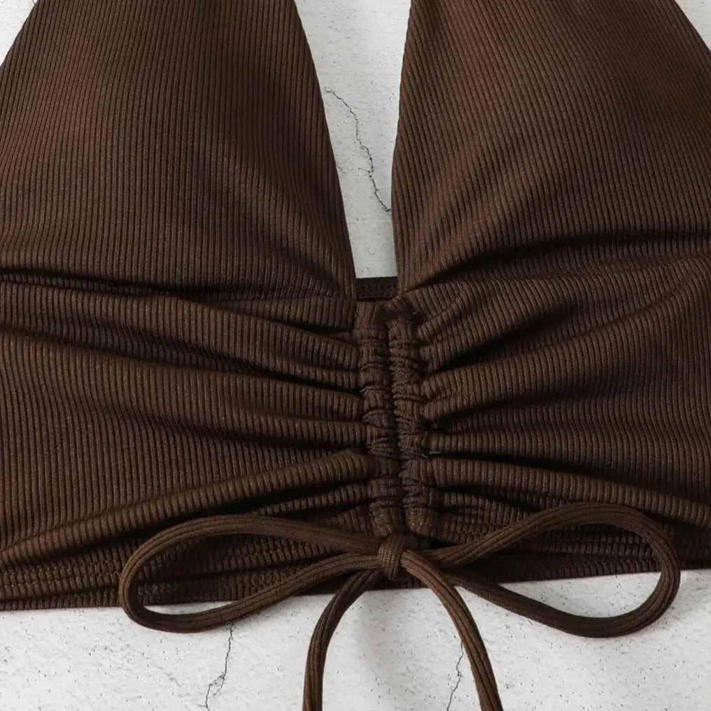 Dwuczęściowy strój kąpielowy bikini z marszczeniami